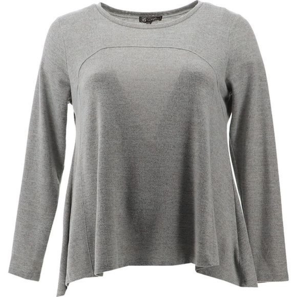 NWT DG2 BY DIANE GILMAN SEAMED BRUSHED KNIT SWEATER W/SWING HEM GRAY XS - Picture 1 of 11